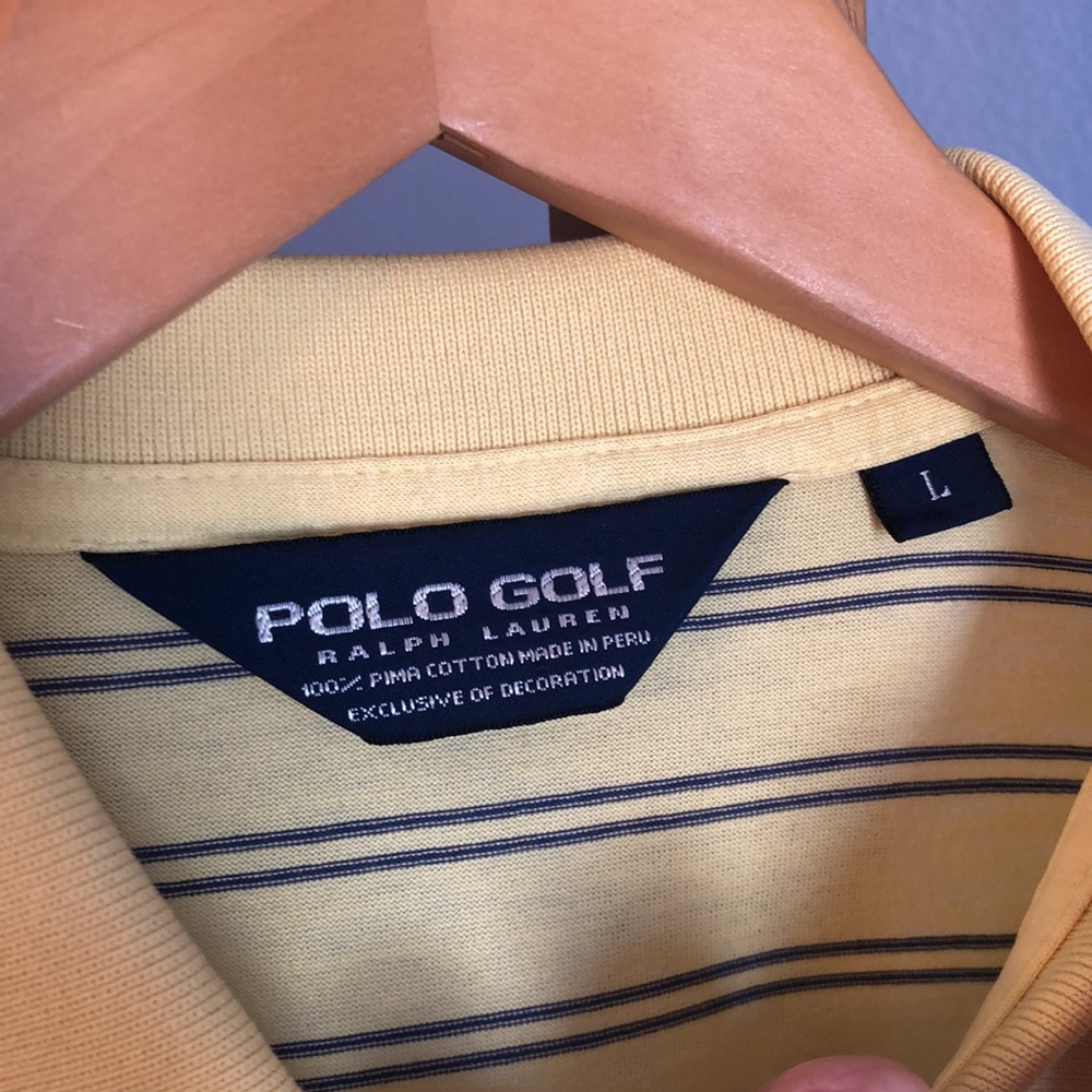 POLO GOLF Light Yellow & Blue Striped Men’s Golf Shirt Size Large L - Picture 6 of 8